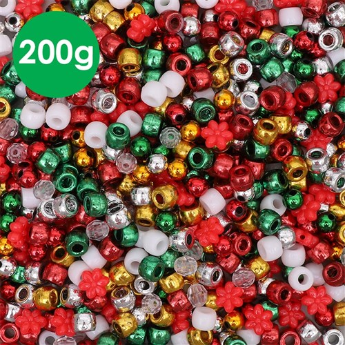 Christmas Plastic Beads Mix - 200g Tub