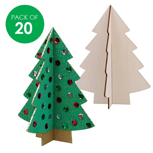 Large 3D Wooden Christmas Trees - Pack of 20