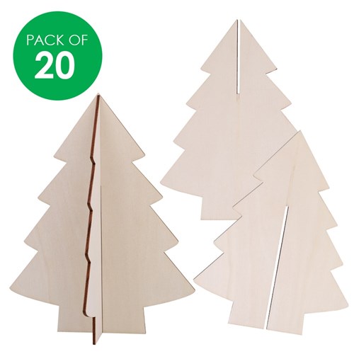 Large 3D Wooden Christmas Trees - Pack of 20