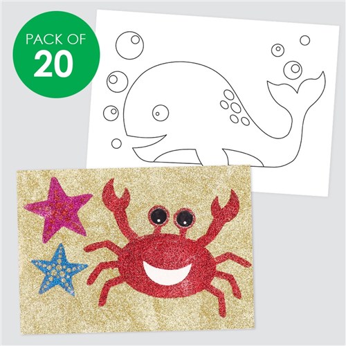 Sea Animals Sticky Art Sheets - Pack of 20