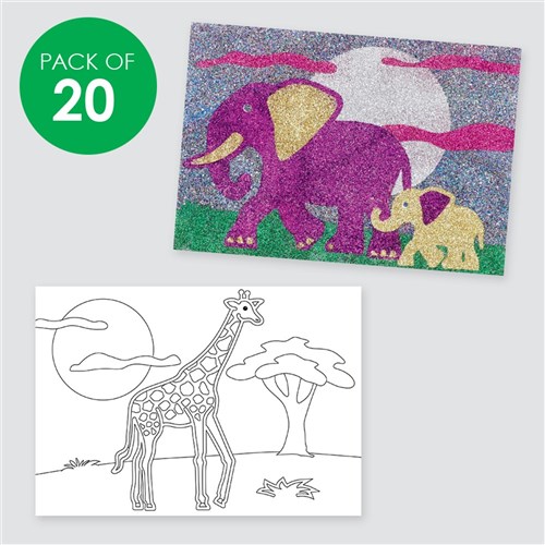 Safari Animals Sticky Art Sheets - Pack of 20