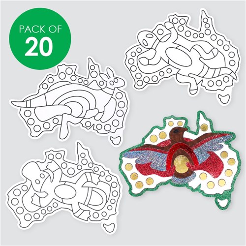 Indigenous Designed Australian Map Sticky Art Shapes - Pack of 20
