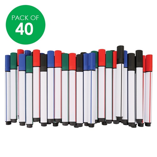 CleverPatch Triangular Whiteboard Markers - Coloured - Pack of 40