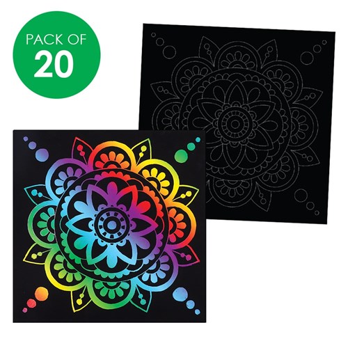 Printed Scratch Board Sheets - Mandala - Pack of 20