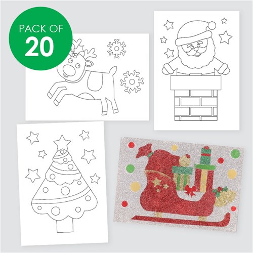 Christmas Sticky Art Sheets - Pack of 20