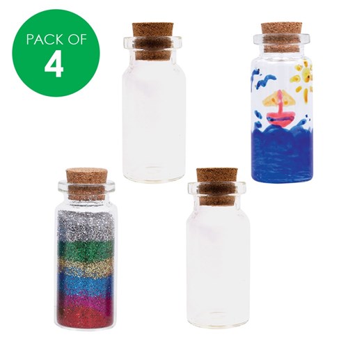 Small Glass Bottles with Cork Stoppers - Pack of 4