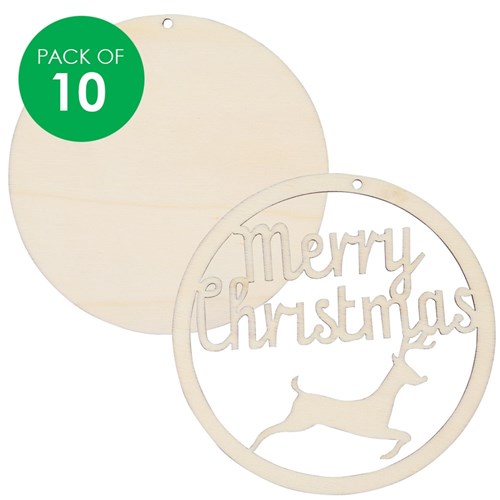 Wooden Layered Merry Christmas Ornaments - Pack of 10