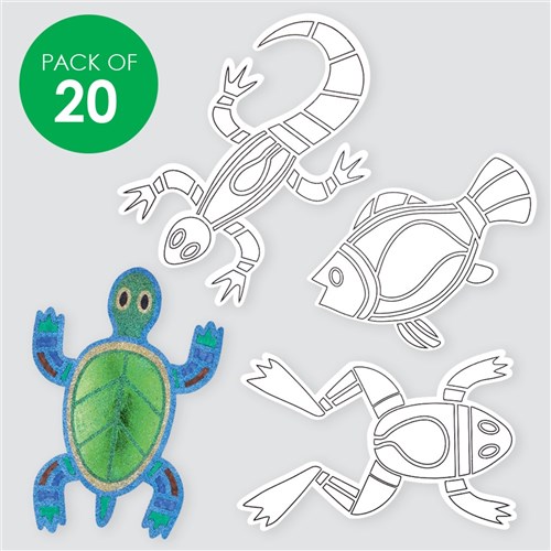 Indigenous Designed Australian Animal Sticky Art Shapes - Pack of 20