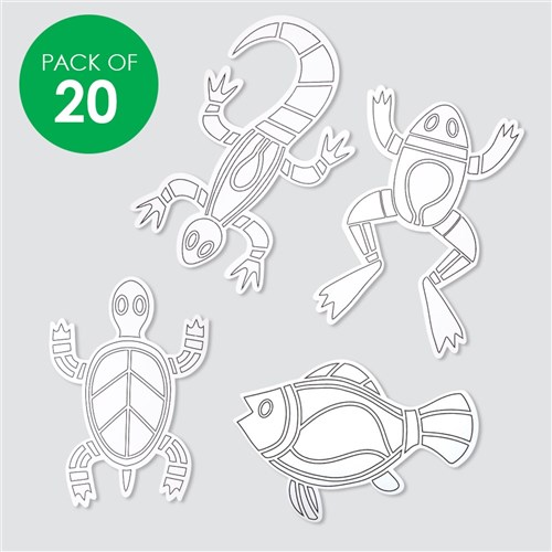 Indigenous Designed Australian Animal Sticky Art Shapes - Pack of 20