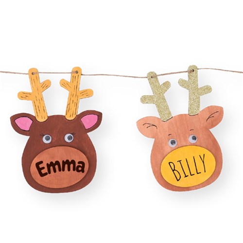 Wooden Reindeer Bunting - Pack of 10