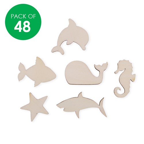 Mini Wooden Sea Animal Shapes - Pack of 48