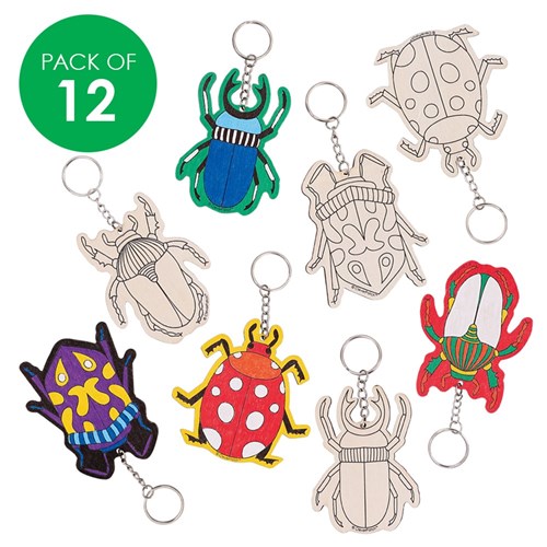 Printed Wooden Keyrings - Beetles - Pack of 12