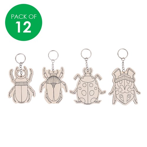 Printed Wooden Keyrings - Beetles - Pack of 12