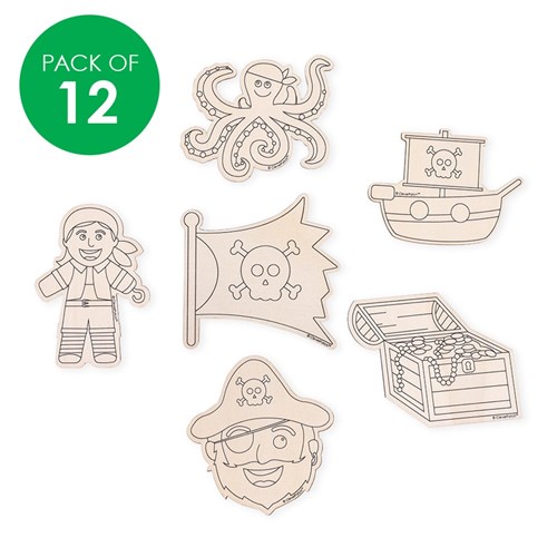 Printed Wooden Pirate Shapes - Pack of 12