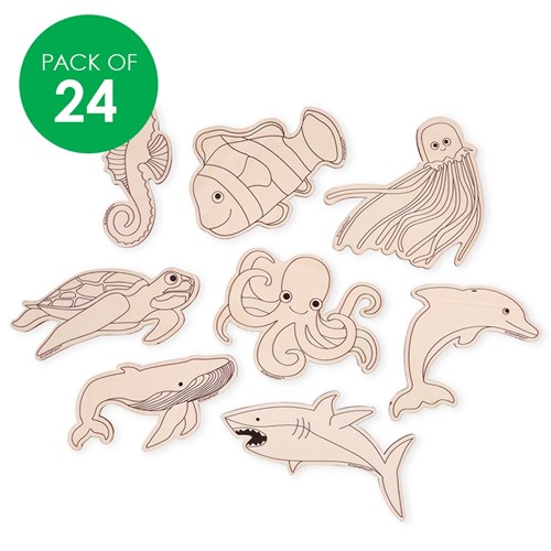 Printed Wooden Sea Animal Shapes - Pack of 24