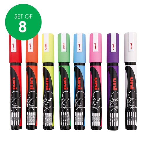 Uni Liquid Chalk Markers - Bullet Tip - Set of 8 Colours