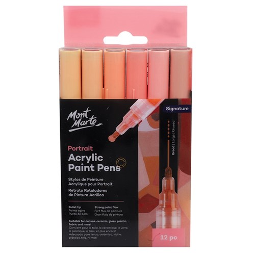 Mont Marte Acrylic Paint Pens - Broad Tip - Portrait Colours - Pack of 12