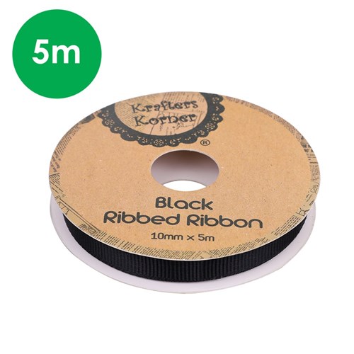 Ribbed Ribbon - Black - 5 Metres