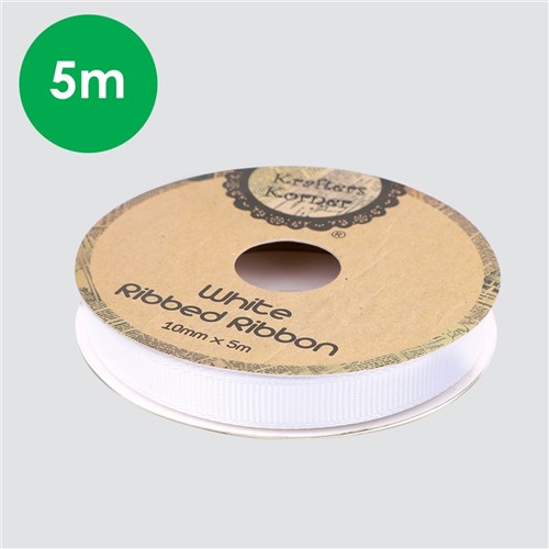 Ribbed Ribbon - White - 5 Metres