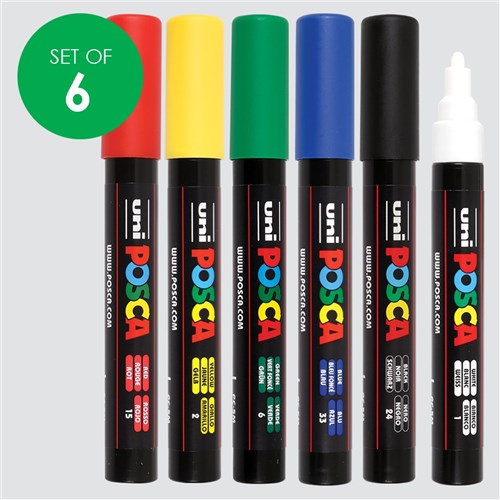POSCA Paint Markers - Medium Tip - Set of 6 Colours