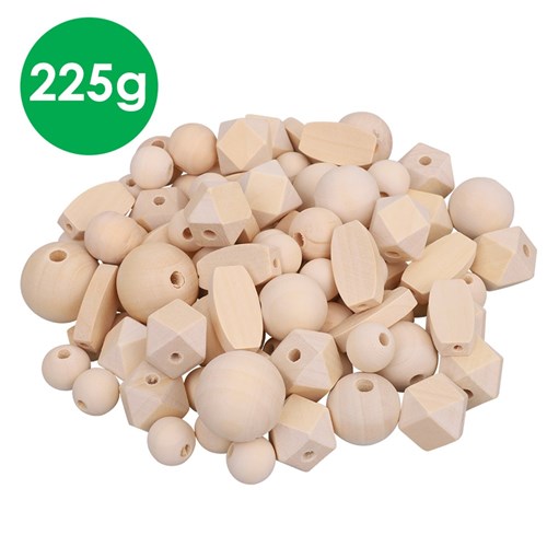 Wooden Beads - Natural Assorted - 225g Pack