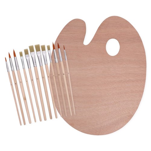 Paint Brushes & Wooden Palette Set