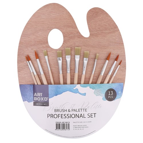 Paint Brushes & Wooden Palette Set