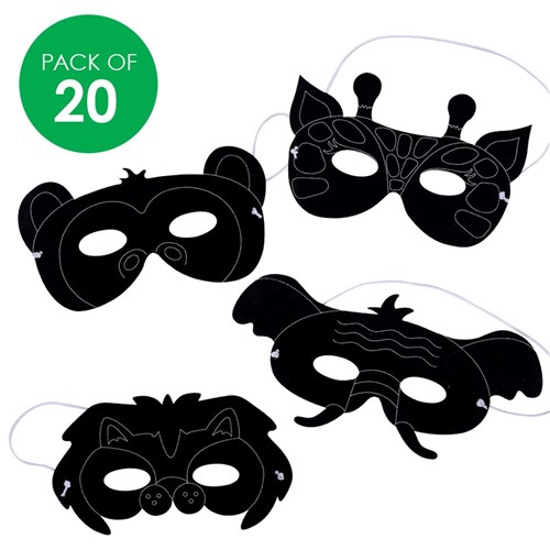 Printed Scratch Board Masks - Jungle Animals - Pack of 20