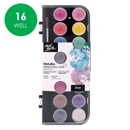 Mont Marte Watercolour Palette - Metallic - 16 Well
