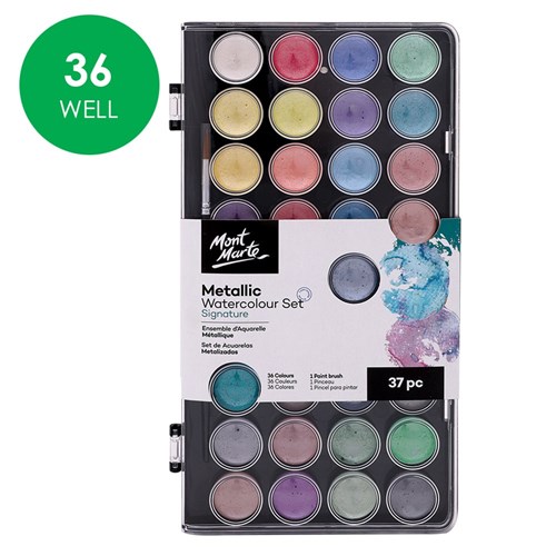 Mont Marte Watercolour Palette - Metallic - 36 Well