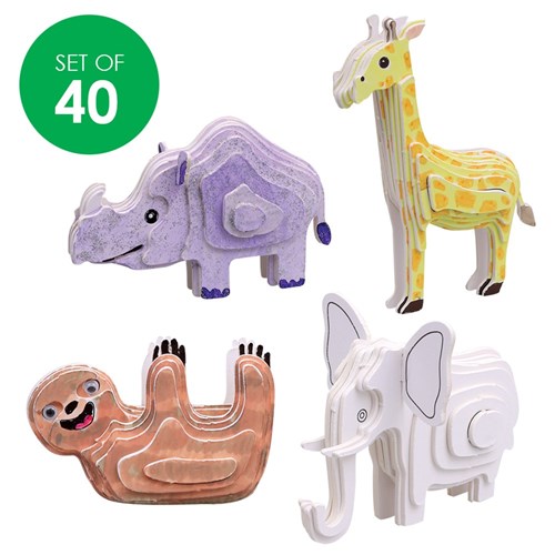3D Cardboard Puzzles - Safari Animals - Set of 40
