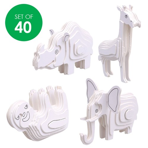 3D Cardboard Puzzles - Safari Animals - Set of 40