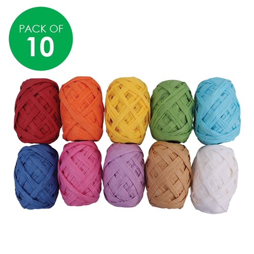 Paper Raffia - Assorted - 10 Metres - Pack of 10 Colours