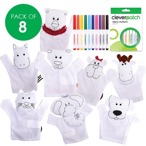 Cotton Animal Puppets with Fabric Markers - Makes 8