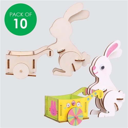 3D Wooden Easter Bunny with Cart - Pack of 10