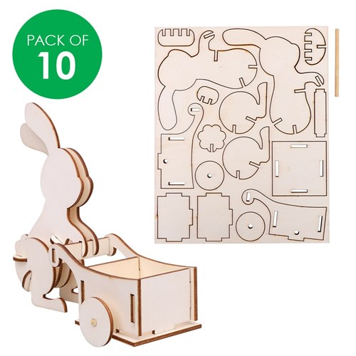 3D Wooden Easter Bunny with Cart - Pack of 10