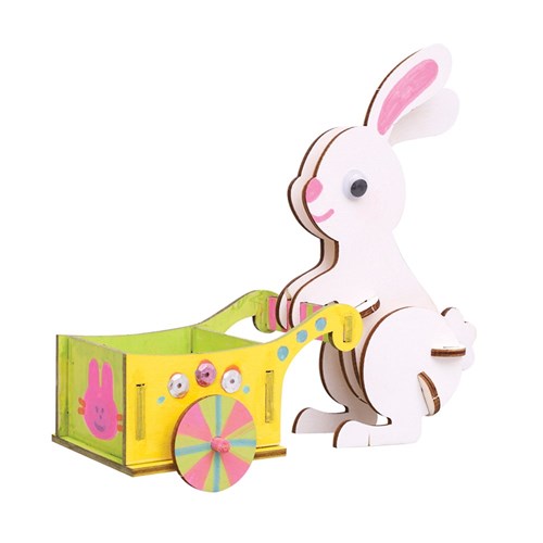 3D Wooden Easter Bunny with Cart - Pack of 10