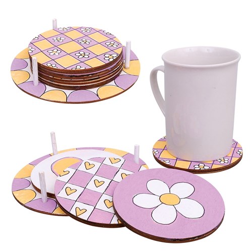 Wooden Coasters & Holder Set - Each