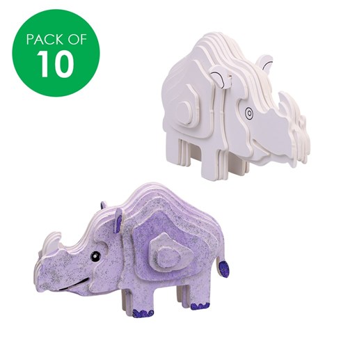 3D Cardboard Animal Puzzles - Rhino - Pack of 10
