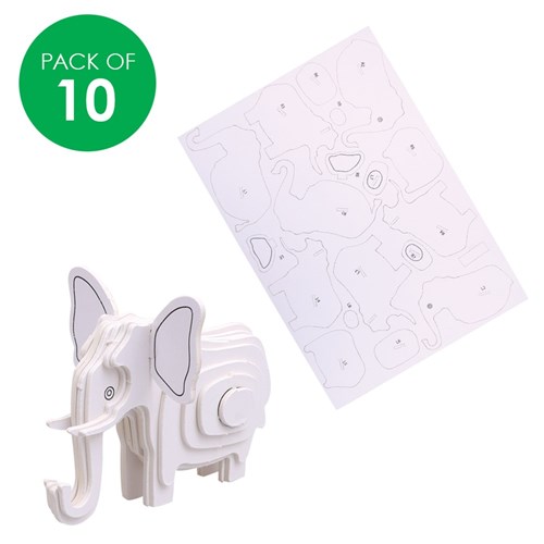 3D Cardboard Animal Puzzles - Elephant - Pack of 10