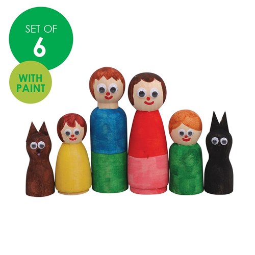 Wooden Family - Pack of 6 with Paint