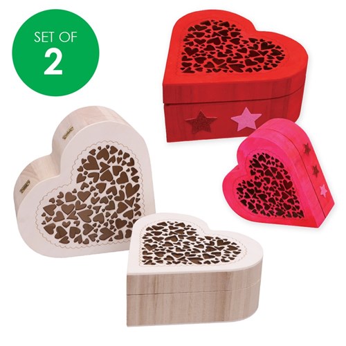 Wooden Heart Boxes - Set of 2