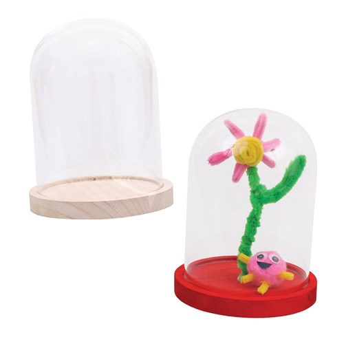 Large Glass Dome Cloche with Wooden Base - Each