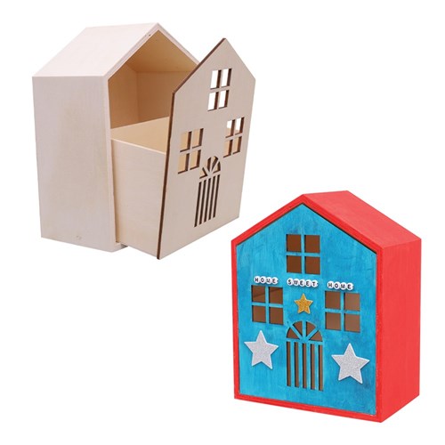 Large Wooden House Box - Each