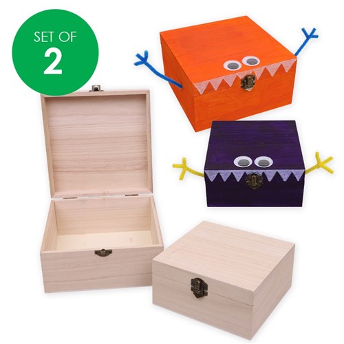 Wooden Square Storage Boxes - Set of 2