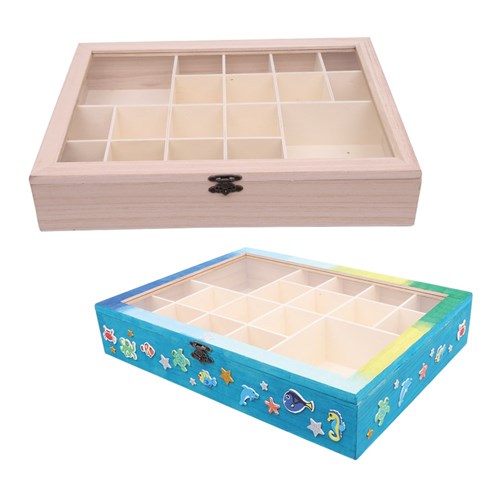 Large Wooden Storage Box with Dividers - Each