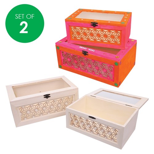 Wooden Cutout Boxes with Window - Set of 2