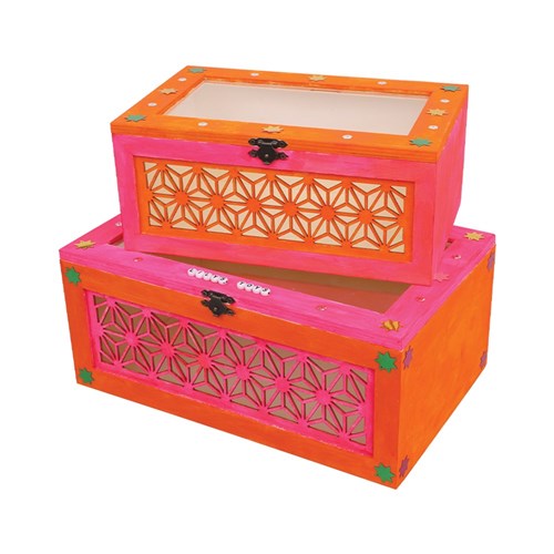 Wooden Cutout Boxes with Window - Set of 2