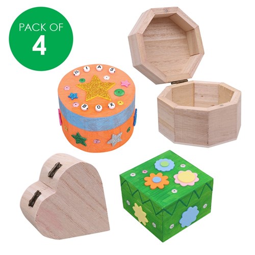 Mini Wooden Boxes - Assorted - Pack of 4