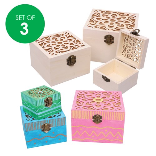 Wooden Storage Boxes - Flower Cutout - Set of 3